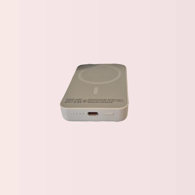 Magnetic 10000 Mah White Wireless Fast Charger Powerbank with Magnetic Ring & USB Cable for Easy Portability and Charging Travel Battery Pack Chargeable Lightweight Battery Powered USB 2.0