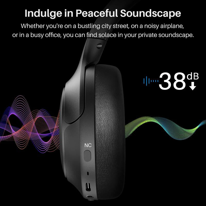 TOZO HT2 Hybrid Active Noise Cancelling Headphones, Wireless over Ear Bluetooth Headphones