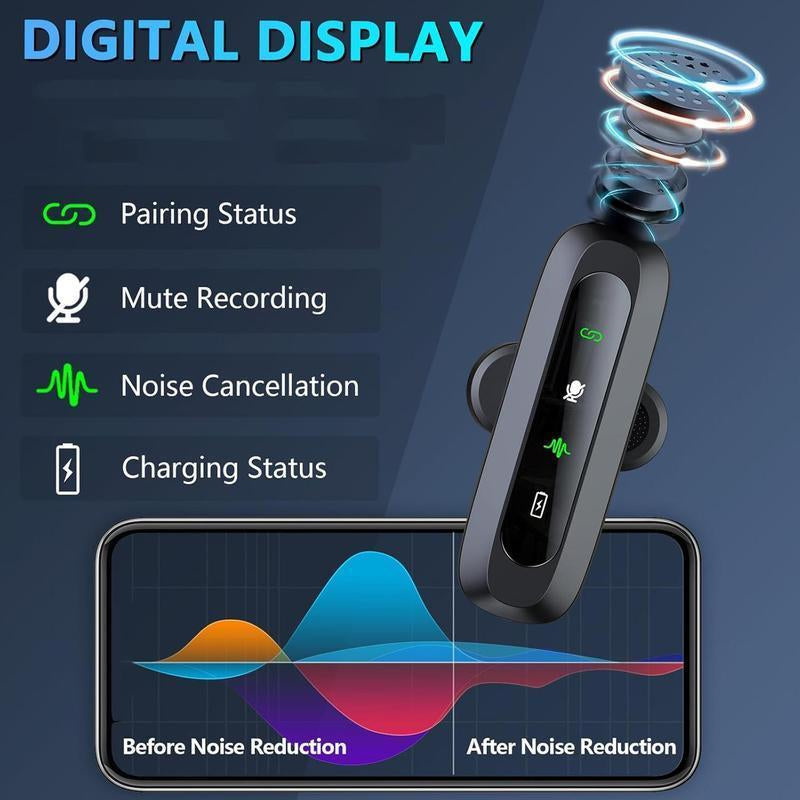 Wireless Lavalier Microphone, USB Rechargeable Wireless Microphone, Cordless Omnidirectional Condenser Recording Mic for Tik-Tok, Youtube, Vlog, Audio