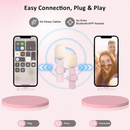 2 Mini Microphones with Clearer Audio for Video Recording, Interview, Vlog，Noise Reduction Device Noise Cancellation Stereo Wireless Vlogging Tools Handheld Mic Microfono Minimic