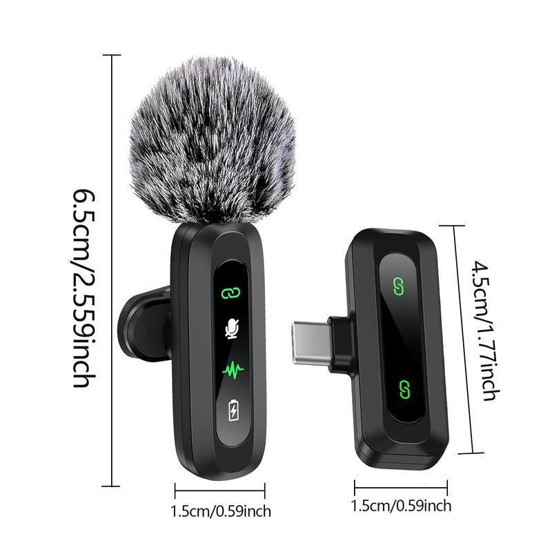 Wireless Lavalier Microphone, USB Rechargeable Wireless Microphone, Cordless Omnidirectional Condenser Recording Mic for Tik-Tok, Youtube, Vlog, Audio