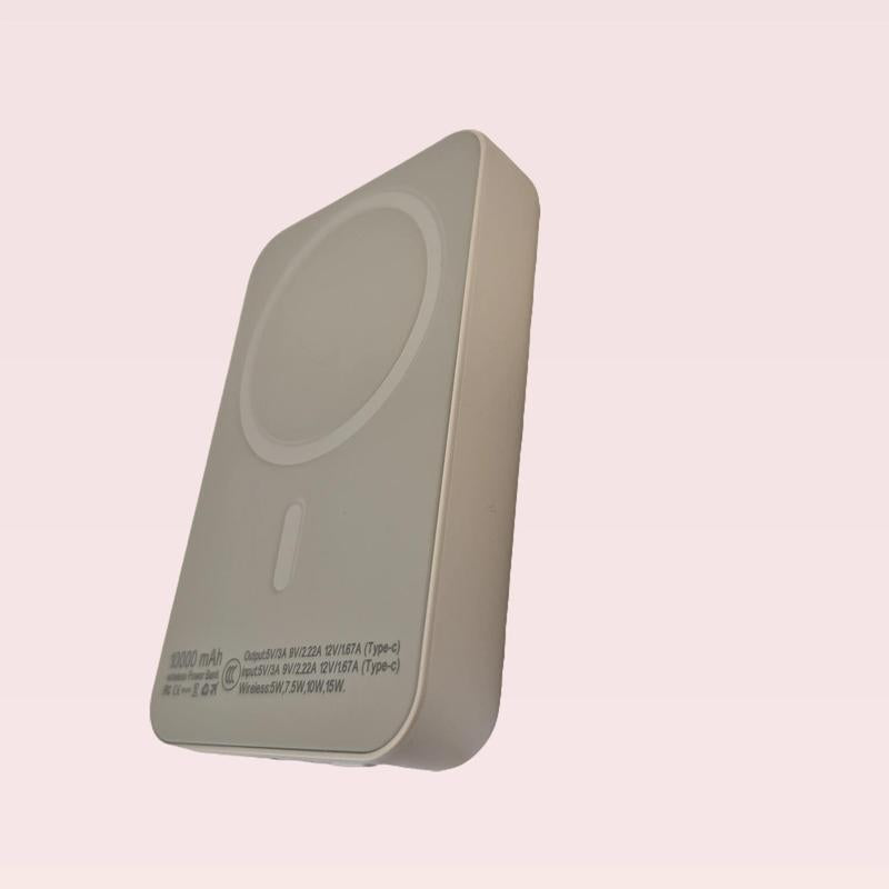Magnetic 10000 Mah White Wireless Fast Charger Powerbank with Magnetic Ring & USB Cable for Easy Portability and Charging Travel Battery Pack Chargeable Lightweight Battery Powered USB 2.0