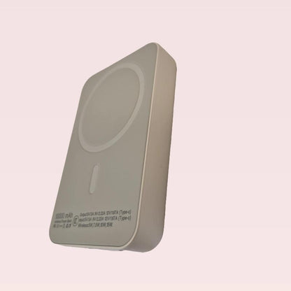 Magnetic 10000 Mah White Wireless Fast Charger Powerbank with Magnetic Ring & USB Cable for Easy Portability and Charging Travel Battery Pack Chargeable Lightweight Battery Powered USB 2.0