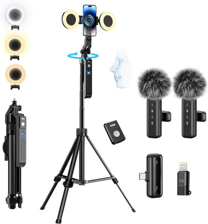 Vlogging Kit for /Android, 70.9" Auto Tripod for with Light, Microphone/Remote Control, Content Creator Essentials Starter Kit for and Youtube