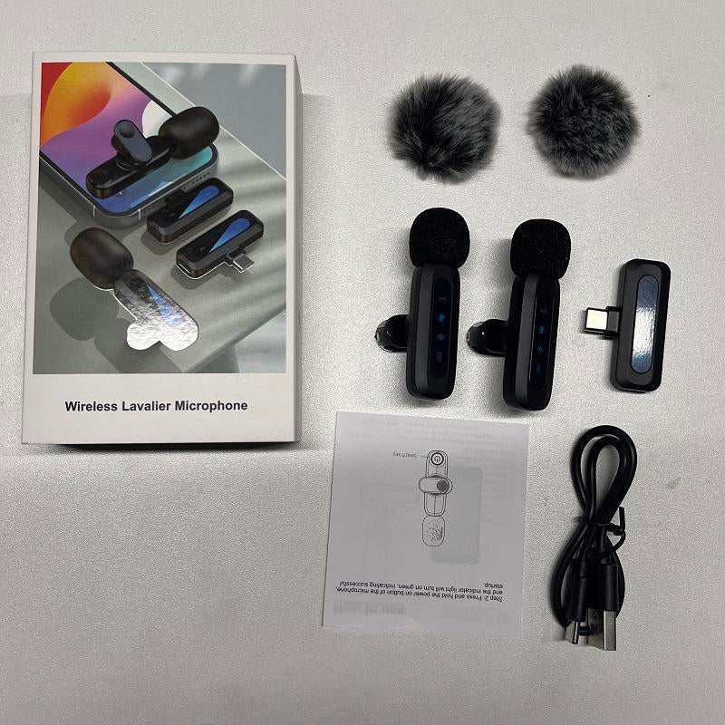 Wireless Lavalier Microphone, USB Rechargeable Wireless Microphone, Cordless Omnidirectional Condenser Recording Mic for Tik-Tok, Youtube, Vlog, Audio