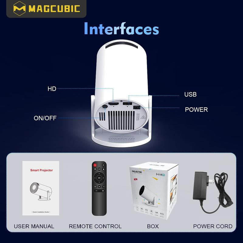 [US Warehouse] Magcubic Hy300Pro Projector 290ANSI Dual Wifi6 8K 4K Decode Auto Keystone Correction Wireless BT5.4 130"Screen 1280*720P Built-In Speaker Allwinner H726 180° Rotatable Mini Portable Home Cinema Outdoor Audio Gift