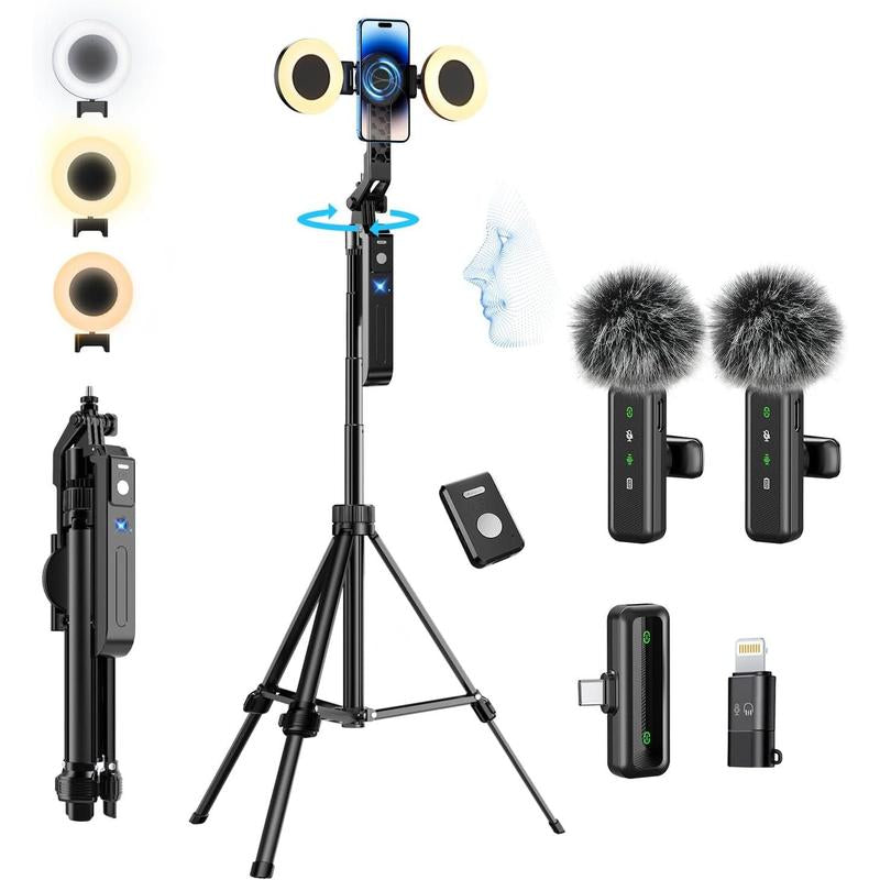 Vlogging Kit for /Android, 70.9" Auto Tripod for with Light, Microphone/Remote Control, Content Creator Essentials Starter Kit for and Youtube