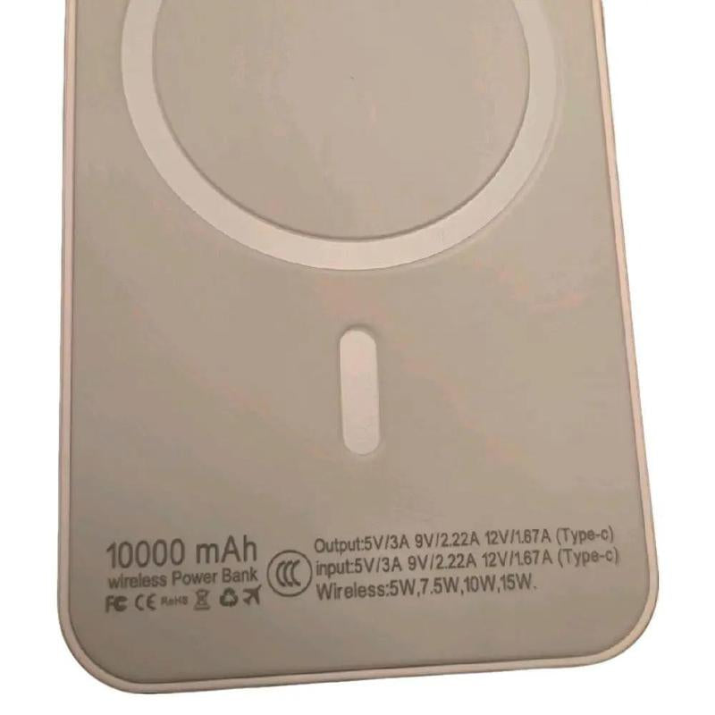 Magnetic 10000 Mah White Wireless Fast Charger Powerbank with Magnetic Ring & USB Cable for Easy Portability and Charging Travel Battery Pack Chargeable Lightweight Battery Powered USB 2.0