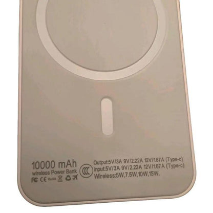 Magnetic 10000 Mah White Wireless Fast Charger Powerbank with Magnetic Ring & USB Cable for Easy Portability and Charging Travel Battery Pack Chargeable Lightweight Battery Powered USB 2.0