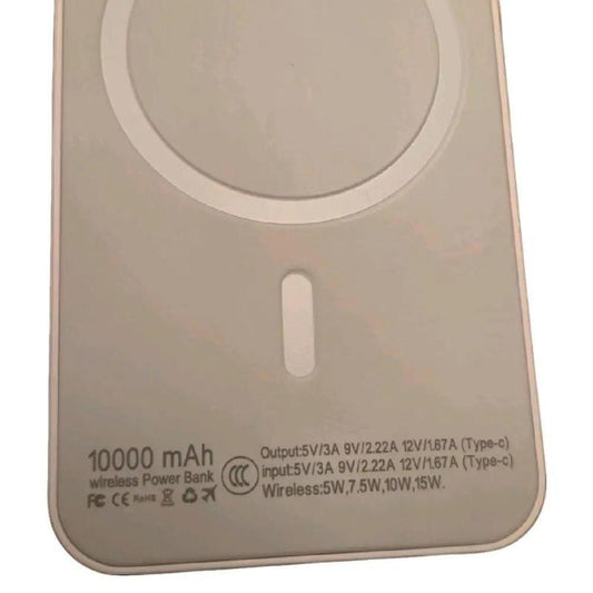 Magnetic 10000 Mah White Wireless Fast Charger Powerbank with Magnetic Ring & USB Cable for Easy Portability and Charging Travel Battery Pack Chargeable Lightweight Battery Powered USB 2.0