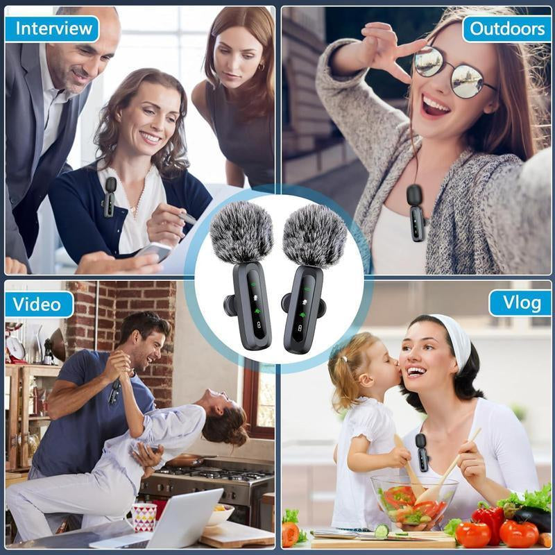 Wireless Lavalier Microphone, USB Rechargeable Wireless Microphone, Cordless Omnidirectional Condenser Recording Mic for Tik-Tok, Youtube, Vlog, Audio