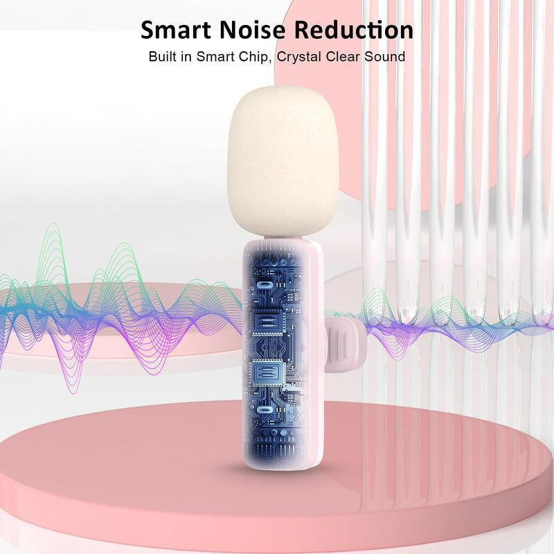 2 Mini Microphones with Clearer Audio for Video Recording, Interview, Vlog，Noise Reduction Device Noise Cancellation Stereo Wireless Vlogging Tools Handheld Mic Microfono Minimic