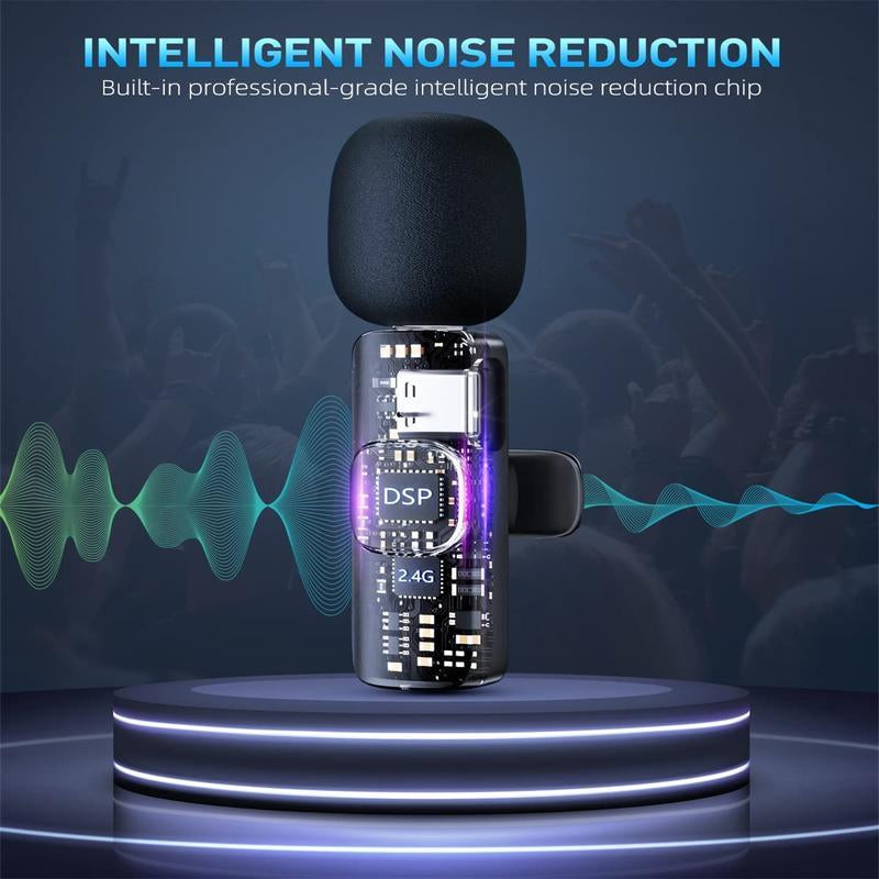 2 Mini Microphones with Clearer Audio for Video Recording, Interview, Vlog，Noise Reduction Device Noise Cancellation Stereo Wireless Vlogging Tools Handheld Mic Microfono Minimic